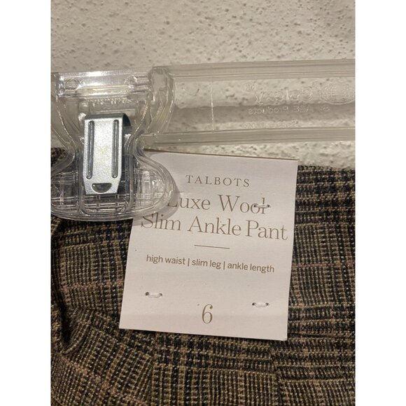 Talbots Pants Womens 6 Brown Glen Plaid Luxe Wool Slim Ankle High Waist Work - Picture 4 of 5